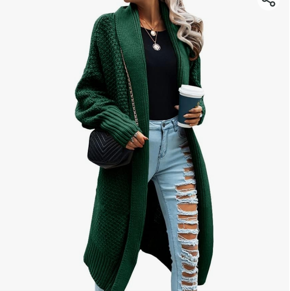 Extra long green duster cardigan sz M